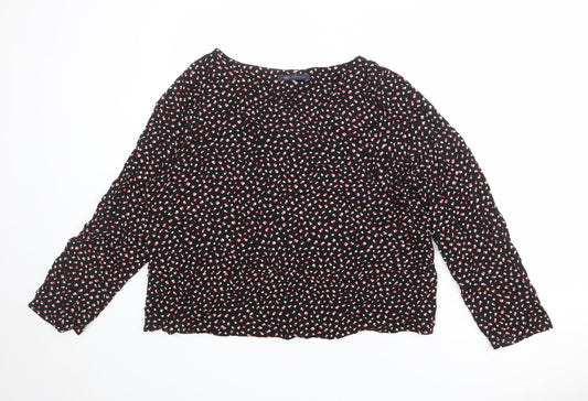 Marks and Spencer Womens Black Geometric Viscose Basic Blouse Size 18 Round Neck