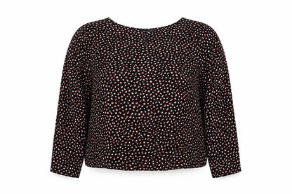 Marks and Spencer Womens Black Geometric Viscose Basic Blouse Size 18 Round Neck