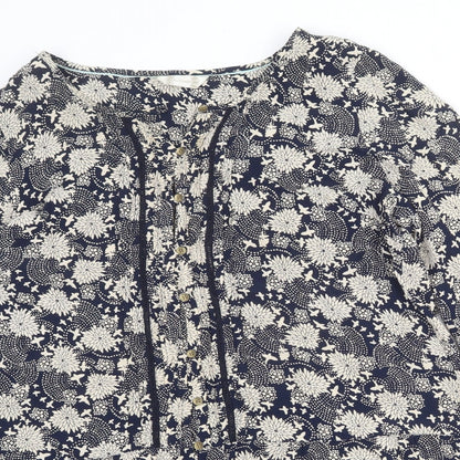 BHS Womens Blue Geometric Viscose Shirt Dress Size 14 Round Neck Button