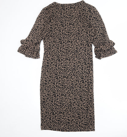 Collection Womens Brown Geometric Polyester Shift Size 10 Round Neck Pullover