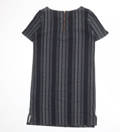 NEXT Womens Black Geometric Polyester T-Shirt Dress Size 10 Round Neck Zip