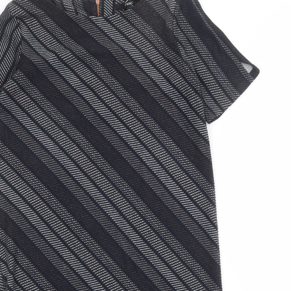 NEXT Womens Black Geometric Polyester T-Shirt Dress Size 10 Round Neck Zip