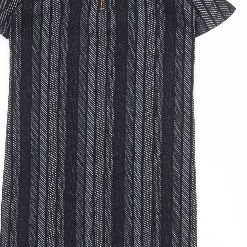 NEXT Womens Black Geometric Polyester T-Shirt Dress Size 10 Round Neck Zip