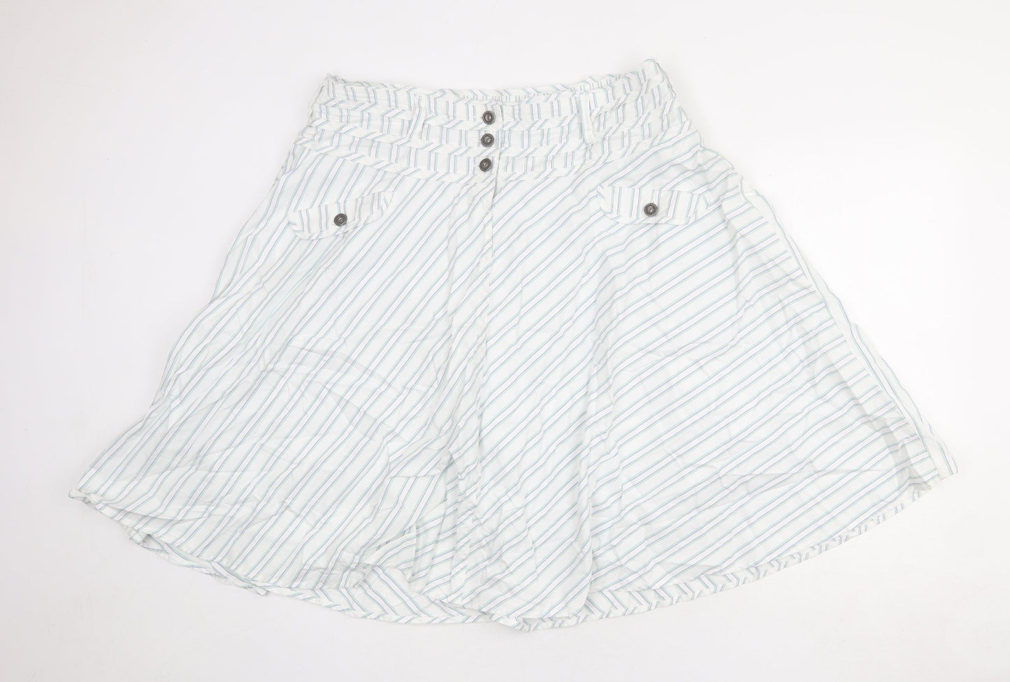 Crew Clothing Womens White Striped Cotton Swing Skirt Size 16 Button