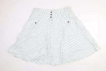 Crew Clothing Womens White Striped Cotton Swing Skirt Size 16 Button