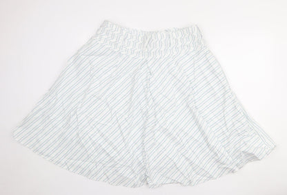 Crew Clothing Womens White Striped Cotton Swing Skirt Size 16 Button