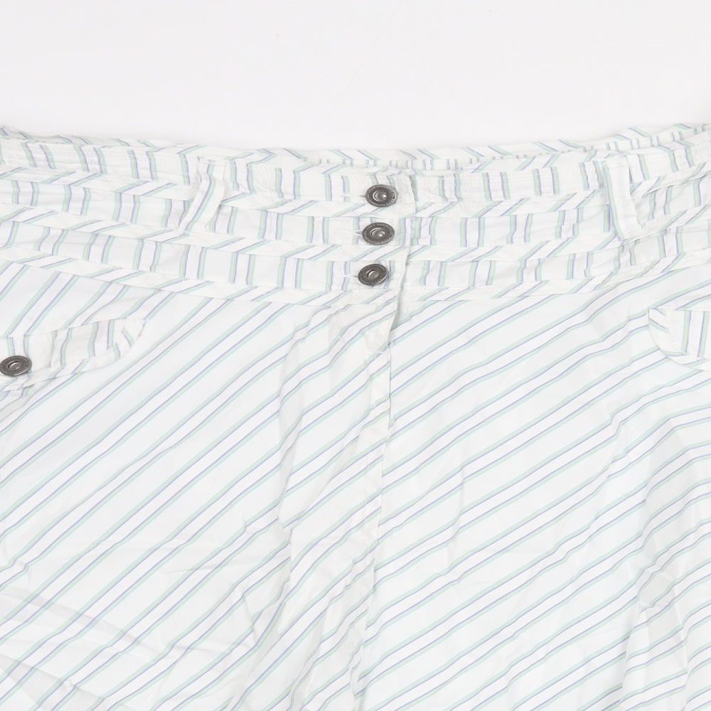 Crew Clothing Womens White Striped Cotton Swing Skirt Size 16 Button