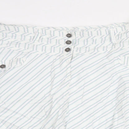 Crew Clothing Womens White Striped Cotton Swing Skirt Size 16 Button