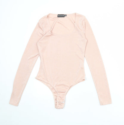 PRETTYLITTLETHING Womens Pink Polyester Bodysuit One-Piece Size 8 Snap