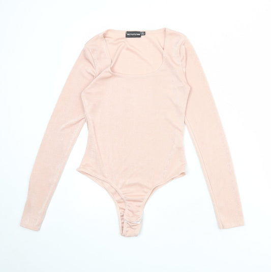 PRETTYLITTLETHING Womens Pink Polyester Bodysuit One-Piece Size 8 Snap