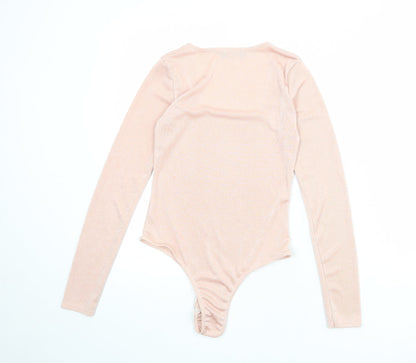 PRETTYLITTLETHING Womens Pink Polyester Bodysuit One-Piece Size 8 Snap