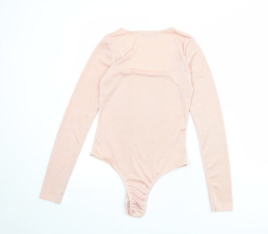 PRETTYLITTLETHING Womens Pink Polyester Bodysuit One-Piece Size 8 Snap