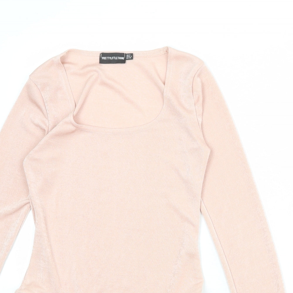 PRETTYLITTLETHING Womens Pink Polyester Bodysuit One-Piece Size 8 Snap