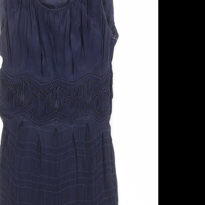 LEON MAX Womens Blue Viscose Tank Dress Size XS Round Neck Zip