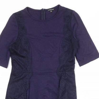 Warehouse Womens Blue Viscose A-Line Size 14 Round Neck Zip - Lace Details