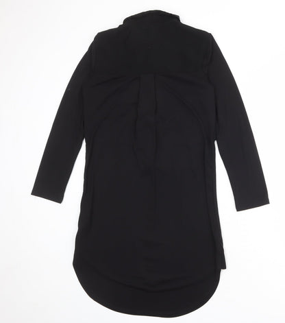 Topshop Womens Black Polyester Shirt Dress Size 6 Collared Button