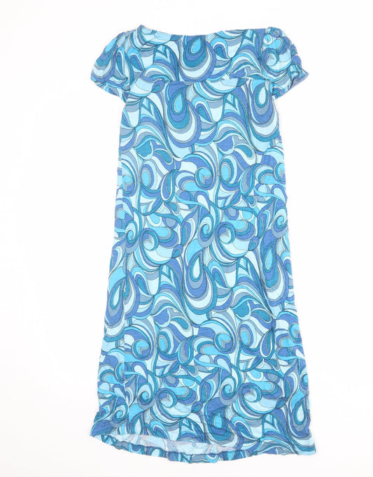 Mango Womens Blue Geometric Viscose A-Line Size S Boat Neck Pullover
