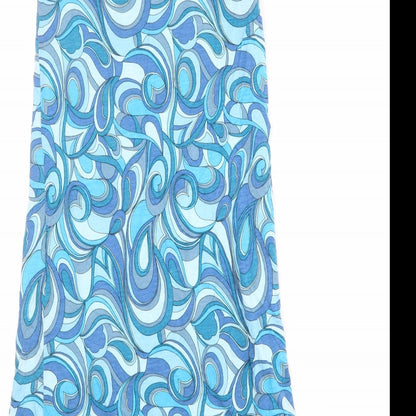 Mango Womens Blue Geometric Viscose A-Line Size S Boat Neck Pullover