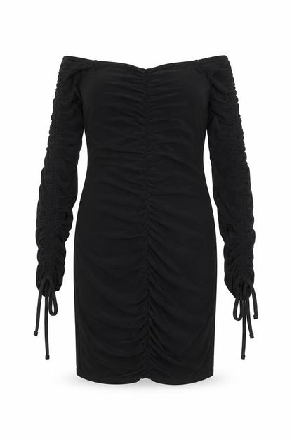 PRETTYLITTLETHING Womens Black Polyester Mini Size 6 Off the Shoulder Pullover - Tie Sleeve Detail