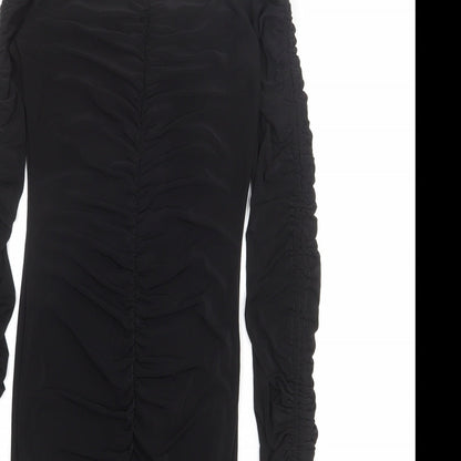 PRETTYLITTLETHING Womens Black Polyester Mini Size 6 Off the Shoulder Pullover - Tie Sleeve Detail