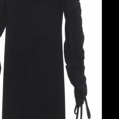 PRETTYLITTLETHING Womens Black Polyester Mini Size 6 Off the Shoulder Pullover - Tie Sleeve Detail