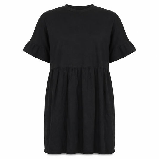 Front view of ASOS women’s black 100% cotton t-shirt dress, size UK 6, crew neck pullover
