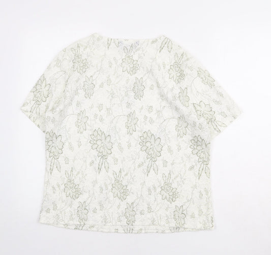 Bonmarché Womens White Floral Nylon Basic T-Shirt Size M Round Neck