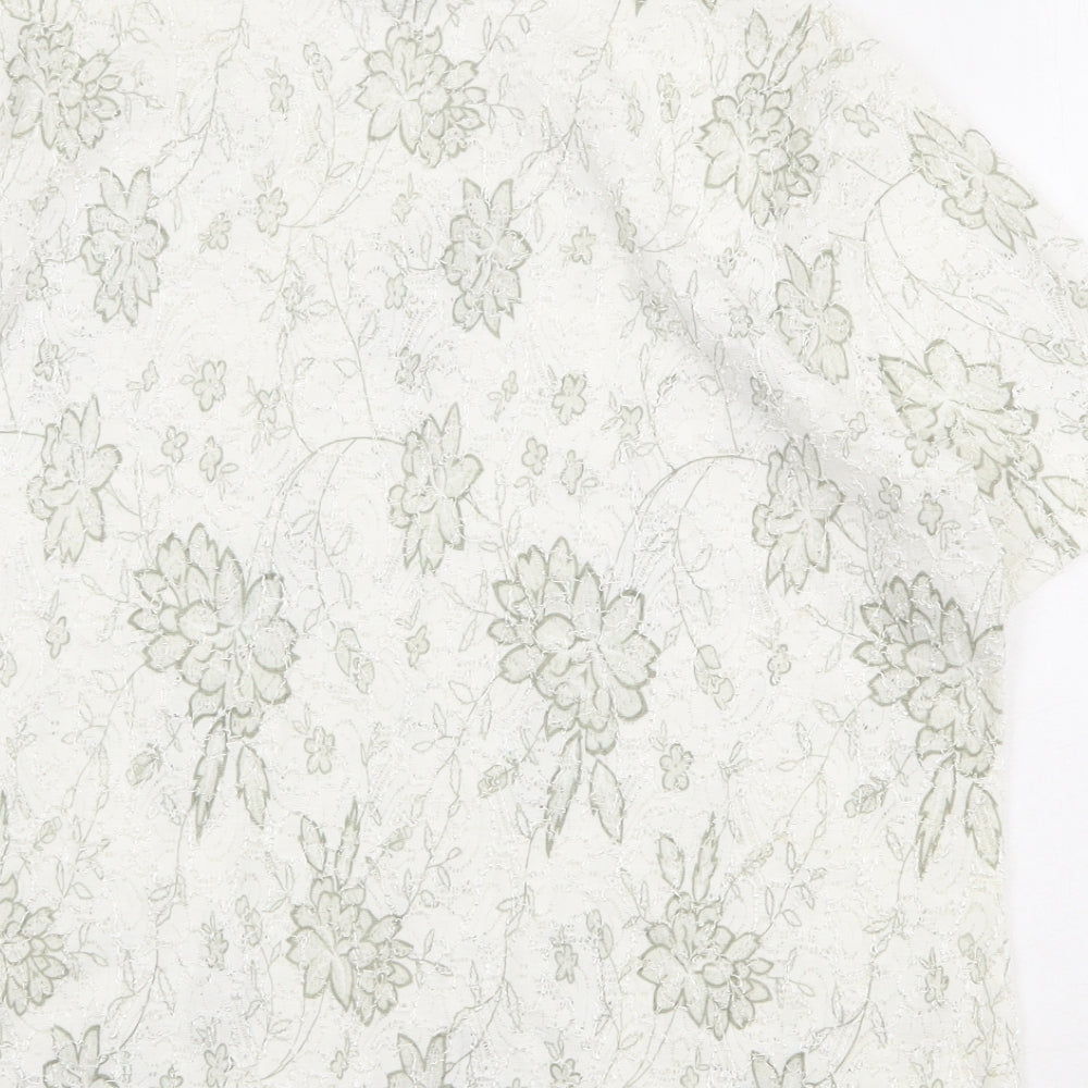 Bonmarché Womens White Floral Nylon Basic T-Shirt Size M Round Neck