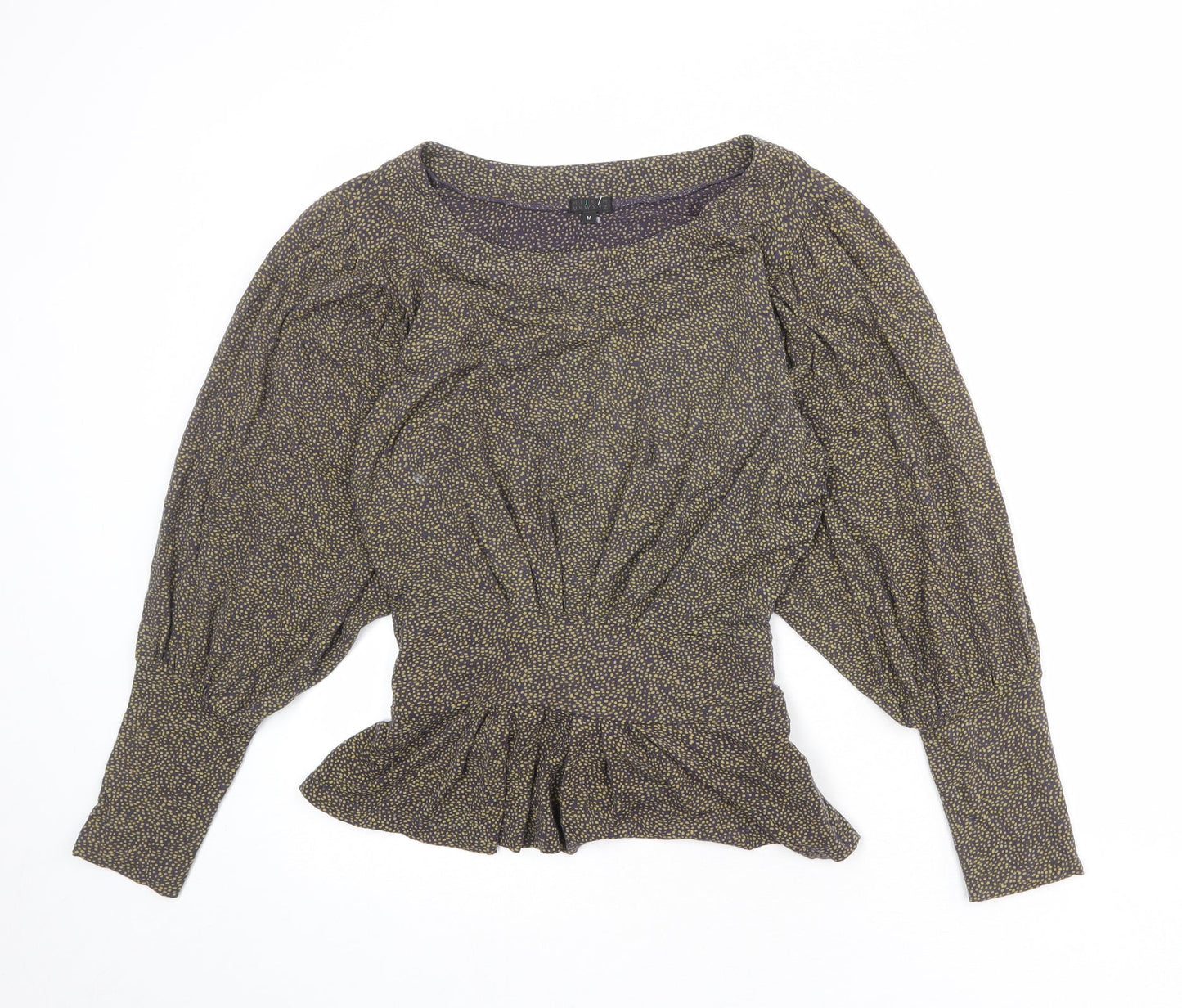 HIJKLMVWXYZ Womens Grey Geometric Viscose Basic Blouse Size M Boat Neck - Spotted Peplum