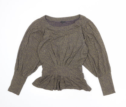 HIJKLMVWXYZ Womens Grey Geometric Viscose Basic Blouse Size M Boat Neck - Spotted Peplum