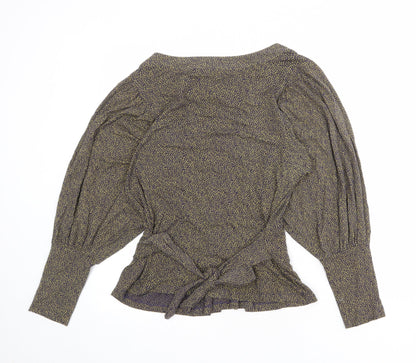 HIJKLMVWXYZ Womens Grey Geometric Viscose Basic Blouse Size M Boat Neck - Spotted Peplum