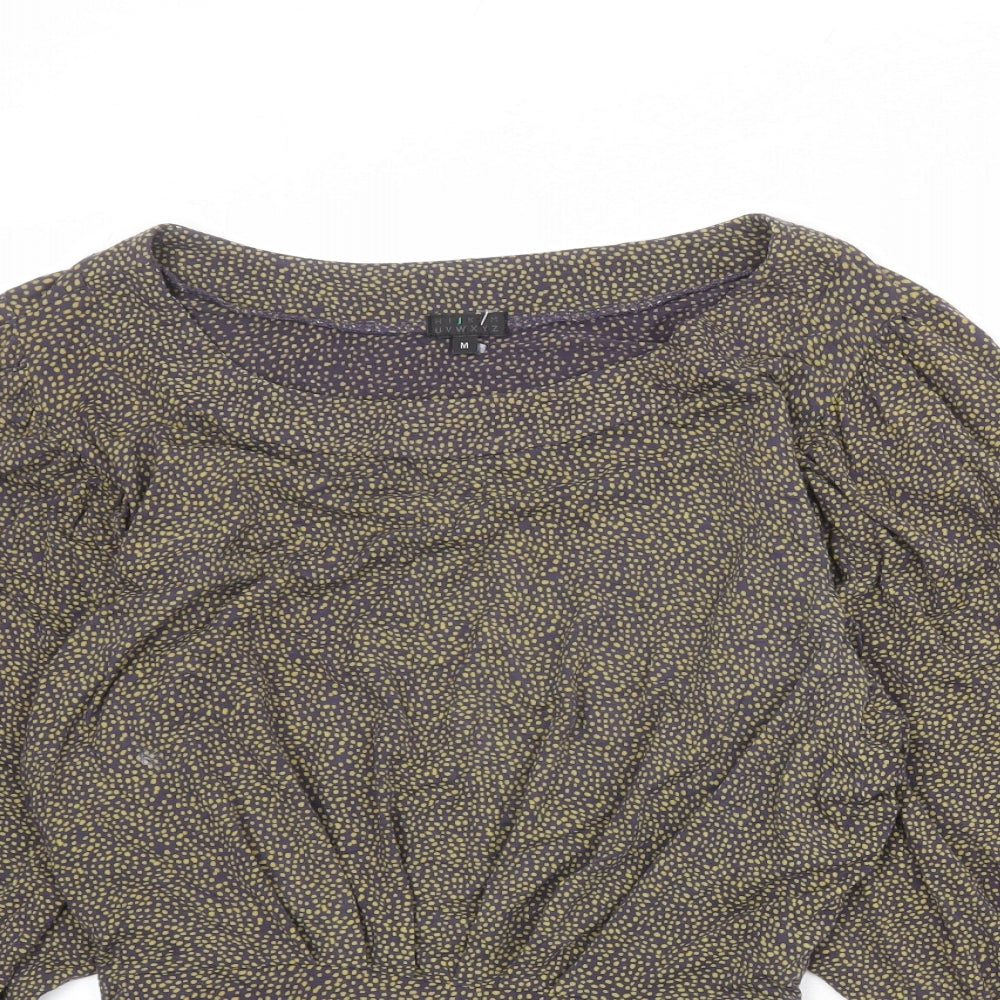 HIJKLMVWXYZ Womens Grey Geometric Viscose Basic Blouse Size M Boat Neck - Spotted Peplum