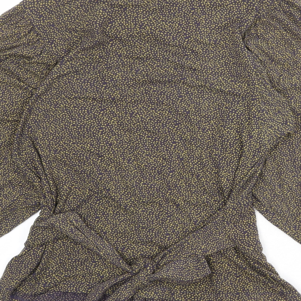 HIJKLMVWXYZ Womens Grey Geometric Viscose Basic Blouse Size M Boat Neck - Spotted Peplum