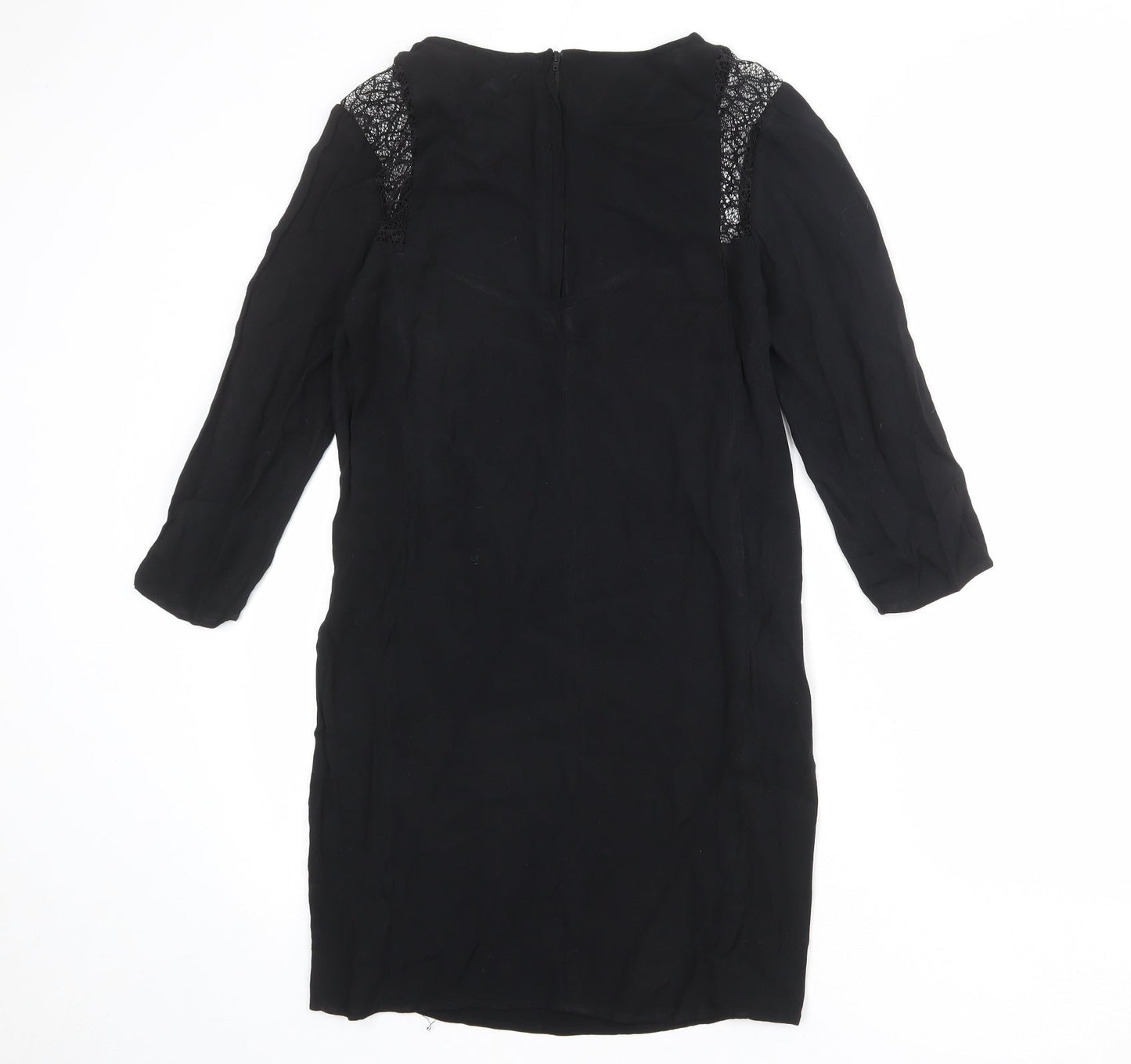 H&M Womens Black Viscose Sheath Size 8 Boat Neck Zip - Lace Detail