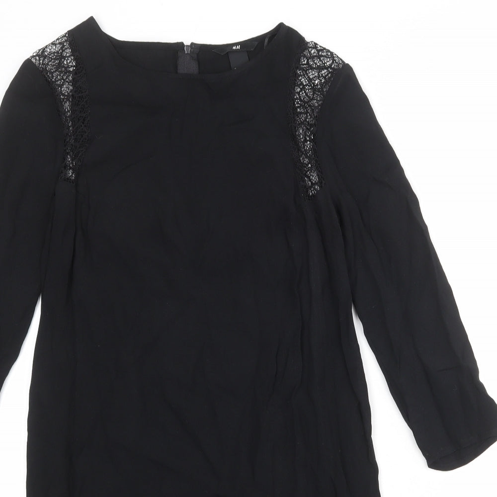 H&M Womens Black Viscose Sheath Size 8 Boat Neck Zip - Lace Detail