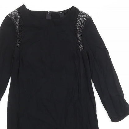 H&M Womens Black Viscose Sheath Size 8 Boat Neck Zip - Lace Detail