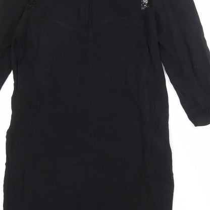 H&M Womens Black Viscose Sheath Size 8 Boat Neck Zip - Lace Detail