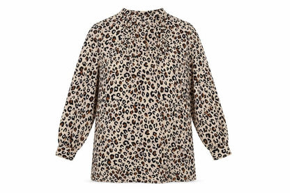 Marks and Spencer Womens Beige Animal Print Polyester Shift Size 14 V-Neck Button - Leopard Print