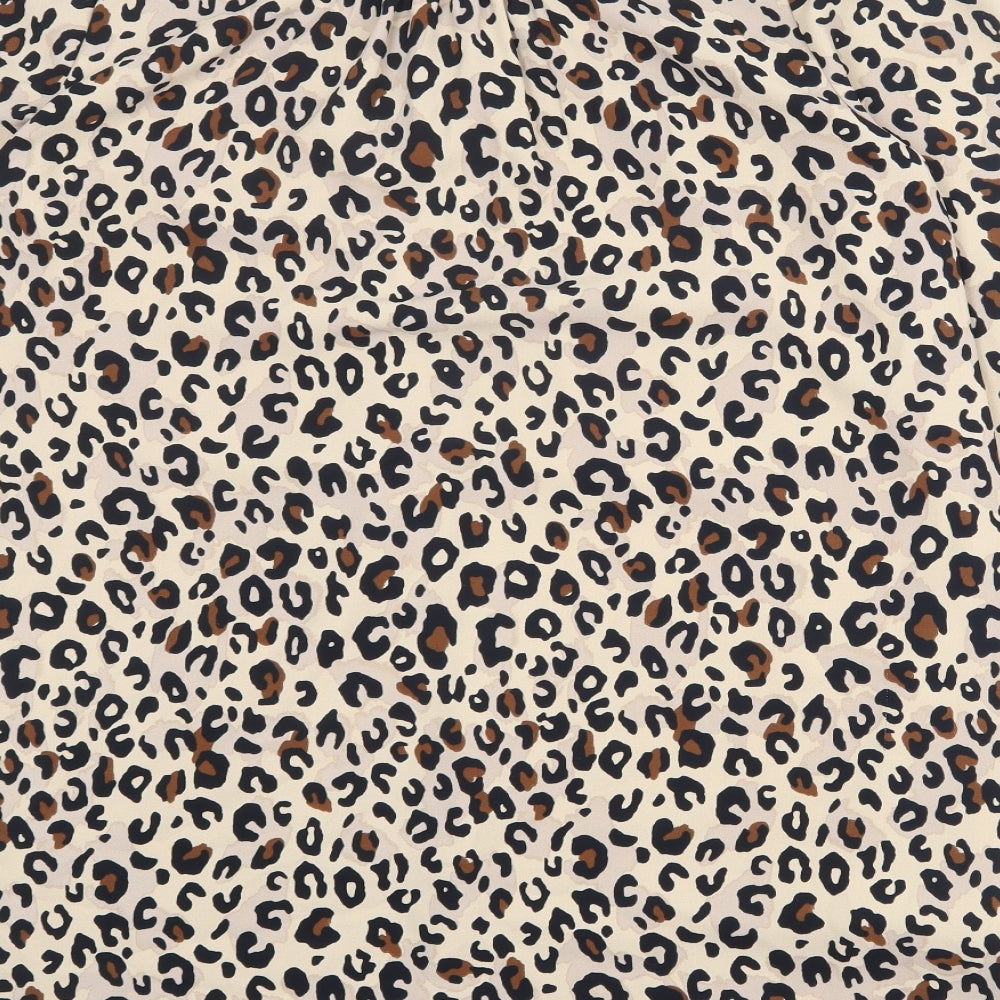 Marks and Spencer Womens Beige Animal Print Polyester Shift Size 14 V-Neck Button - Leopard Print
