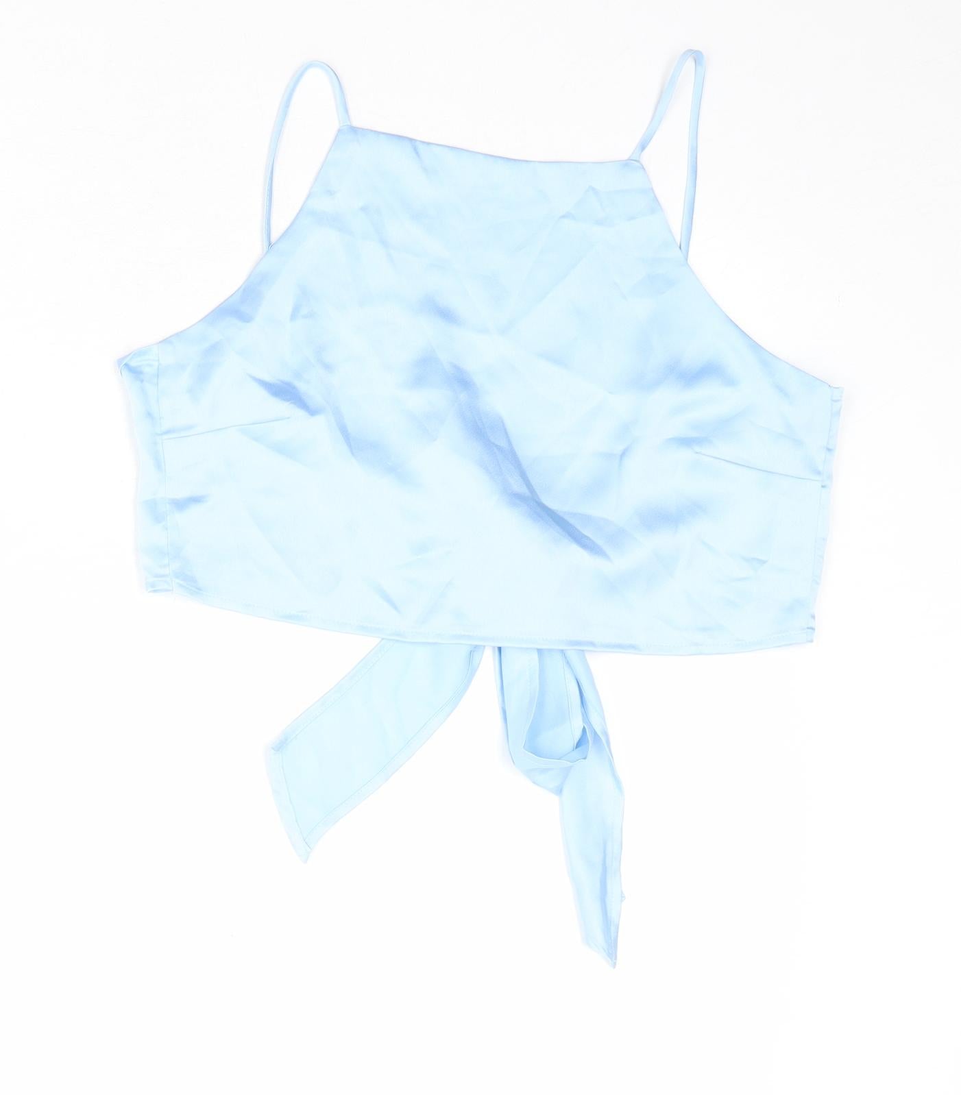 Glamorous Womens Blue Polyester Cropped Tank Size M Square Neck - Tie Back