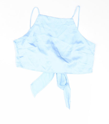 Glamorous Womens Blue Polyester Cropped Tank Size M Square Neck - Tie Back