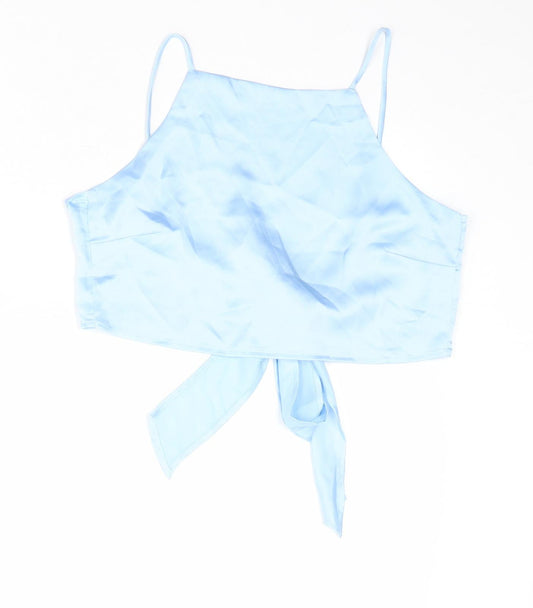Glamorous Womens Blue Polyester Cropped Tank Size M Square Neck - Tie Back