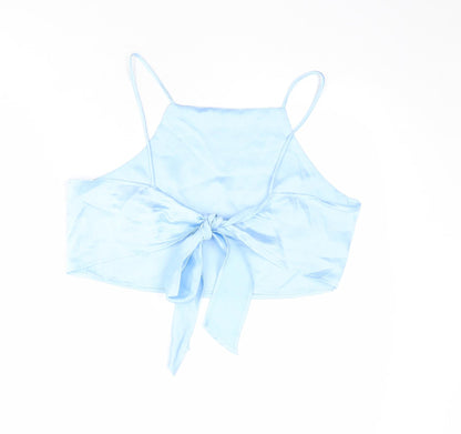 Glamorous Womens Blue Polyester Cropped Tank Size M Square Neck - Tie Back