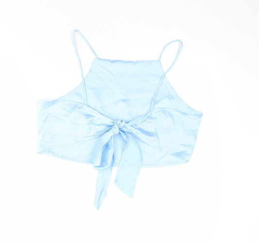 Glamorous Womens Blue Polyester Cropped Tank Size M Square Neck - Tie Back