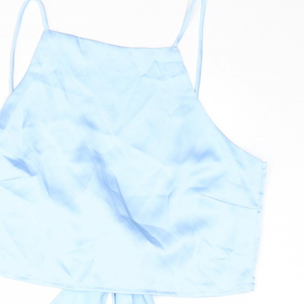 Glamorous Womens Blue Polyester Cropped Tank Size M Square Neck - Tie Back