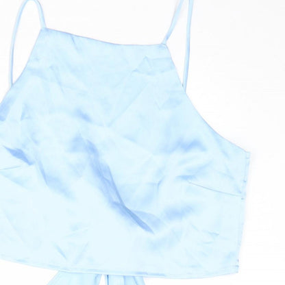 Glamorous Womens Blue Polyester Cropped Tank Size M Square Neck - Tie Back