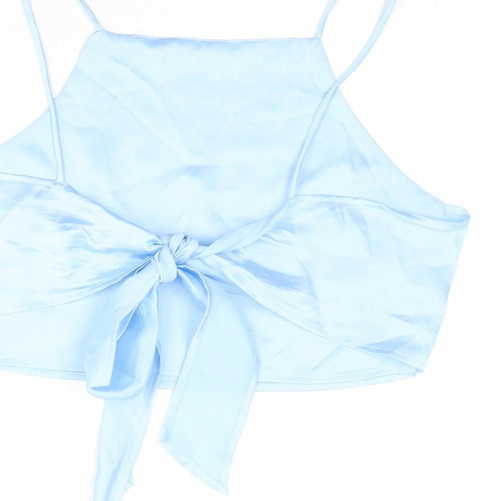 Glamorous Womens Blue Polyester Cropped Tank Size M Square Neck - Tie Back