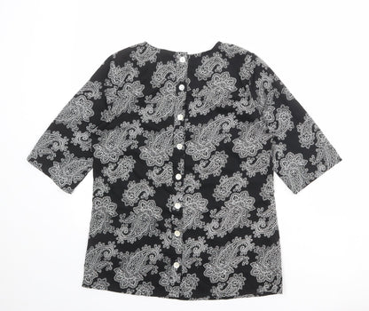 Influence Womens Black Paisley Polyester Basic T-Shirt Size 10 Round Neck