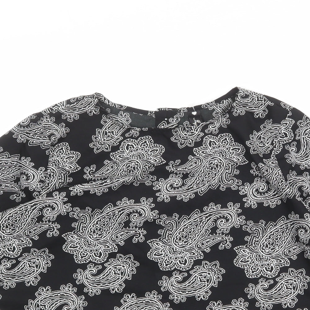Influence Womens Black Paisley Polyester Basic T-Shirt Size 10 Round Neck