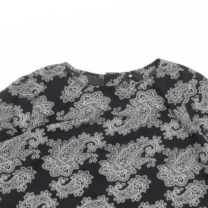 Influence Womens Black Paisley Polyester Basic T-Shirt Size 10 Round Neck